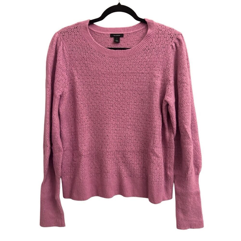 Halogen puff sleeves eyelet sweater size 1 lavender